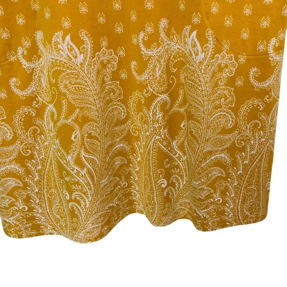 J Jill Mustard Yellow Paisley Pintuck Dress Pocket Stretch Office Artsy Womens M - Picture 6 of 10